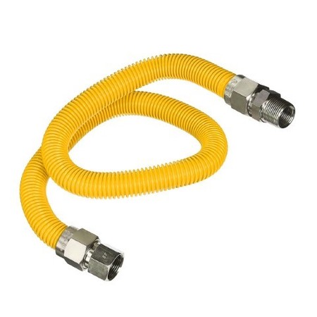 Flextron Gas Line Hose 1'' O.D.x36'' Len 3/4" FIPx3/4" MIP Fittings Yellow Coated Stainless Steel Flexible FTGC-YC34-36P